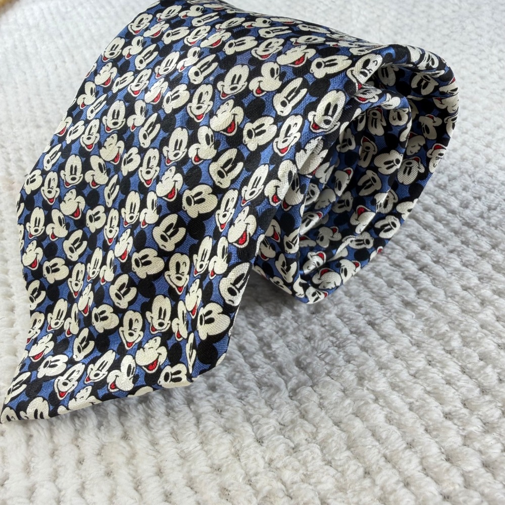 Disney Store Mickey Mouse Silk Tie Blue All Over Print Made in Italy NWT